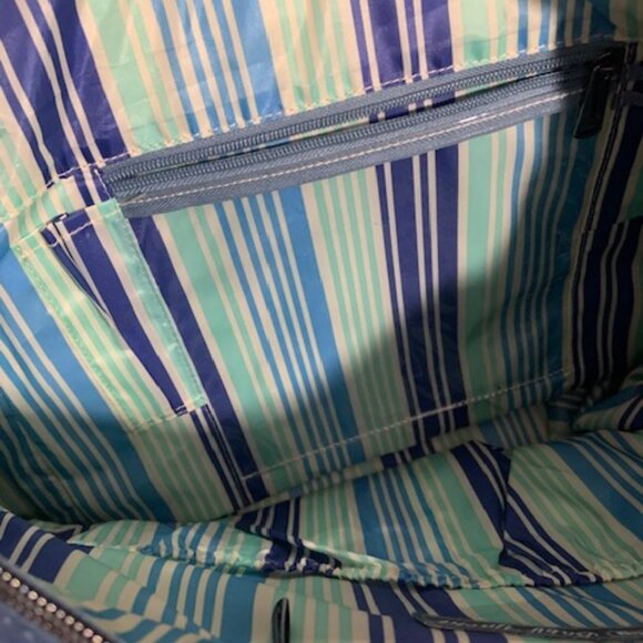 NWOT Lug Baby Yacht Carry All Zip Top Slate Blue Striped Accent Tote Bag Large - Picture 6 of 7